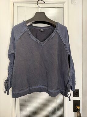 Bobeau Navy Blue 100% Cotton Terry Sweatshirt Boho Shirted Sleeves Free Ppl Dup